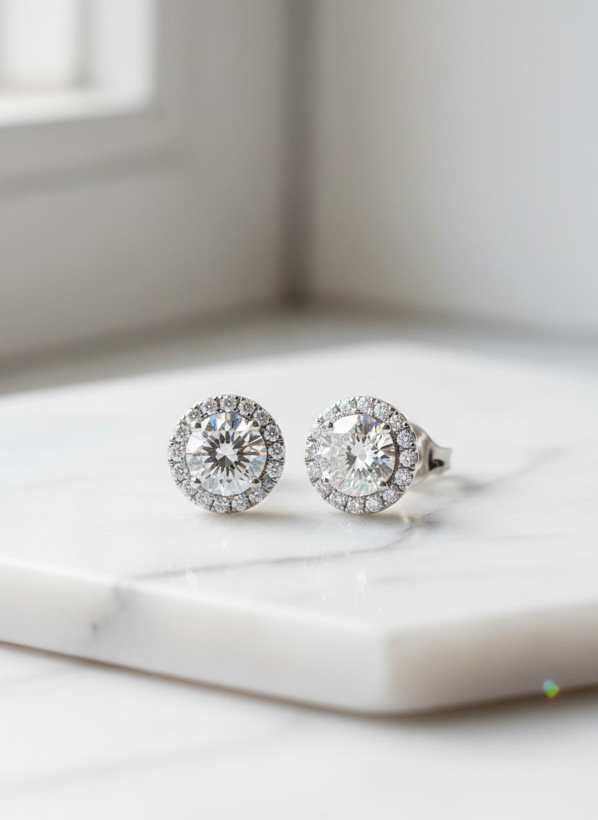 Diamond Halo Stud Earrings